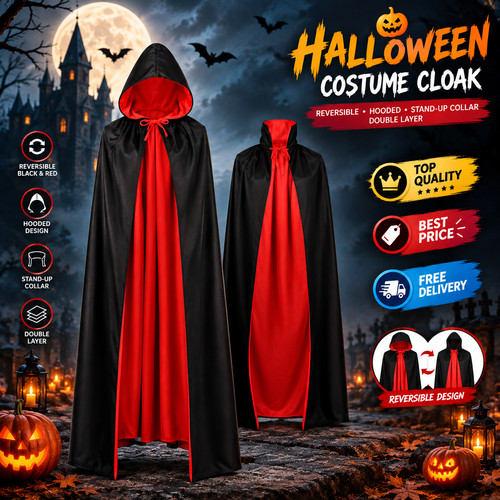 Black red vampire cloak - vampire, hooded