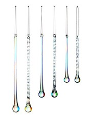 25cm Iridescent Teardrop Icicles – Glass Christmas Tree Decorations 6pc Set