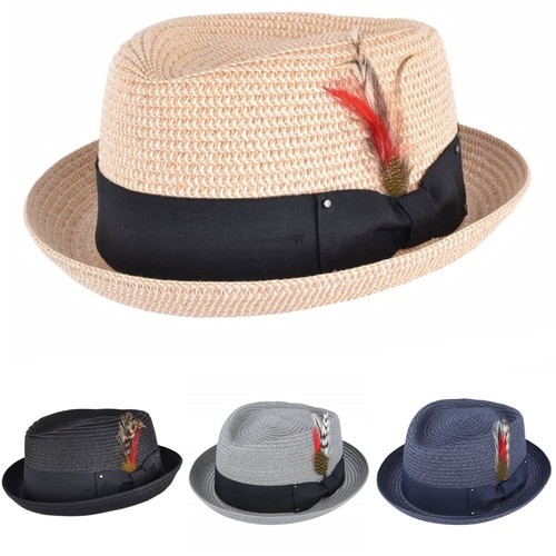 Mens ladies straw pork pie - straw,