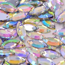 50pcs 7x15mm Marquise AB Sew On Gems Resin Rhinestone Costume Embellishments 