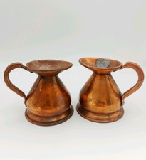 2 x Antique Copper 1/4 Gill Measuring Jugs 8.5cm Height