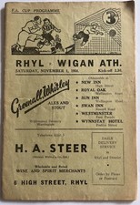 RHYL  V  WIGAN ATHLETIC  (FA CUP 4TH Q/R TIE)  1-11-58  RARE