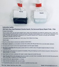 38g Dark Grey. Heat Resistant Granite Hearth, Fire Surround Epoxy Repair Putty.