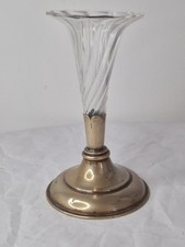VINTAGE EDWARDIAN GLASS & EPNS SPILL VASE FLUTED 18cm