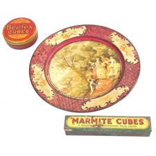 Three vintage tins Beefex, Lipton and Marmite