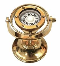 Brass Marine Gimbaled Ship Compass 5" Desk Stand Navigational Nautical 