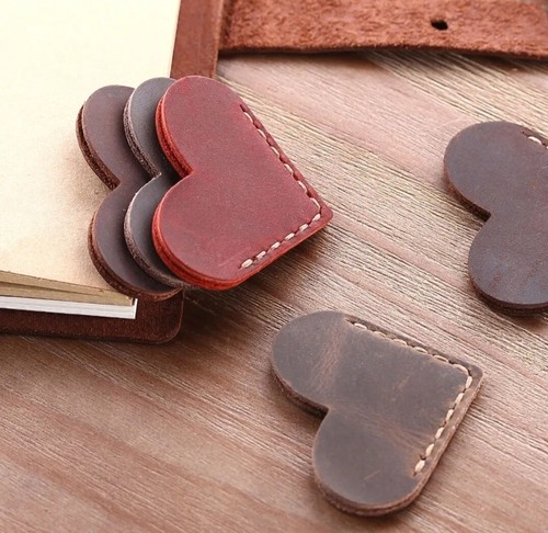 Leather bookmarks heart - leather,