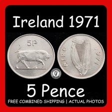 Ireland 1971 - 5 Pence - Bull - KM.22 - Choose Your Coin – Exact Photo Listed