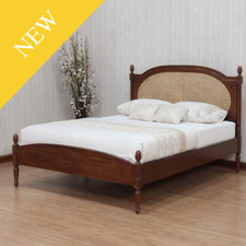 French Style Josephine Bed Frame Solid Mahogany With Oval Rattan Headboard B117
