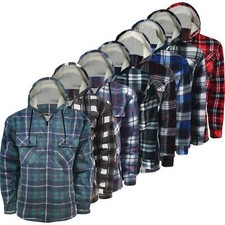 Mens Hooded Fleece Padded Lumberjack Shirt Jacket Fur Lined Sherpa Warm M-5XL