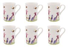 6  Lavender Flower Mugs with Busy Bee  Fine China Mug Set Tea Coffee