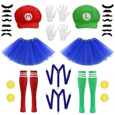 Halloween Costume Super Mario and Luigi Fancy Dress Plumber Bros Complete Set