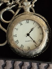 Unbranded Unisex Silver Pocket Watch Quartz Movement with Chain Working Order