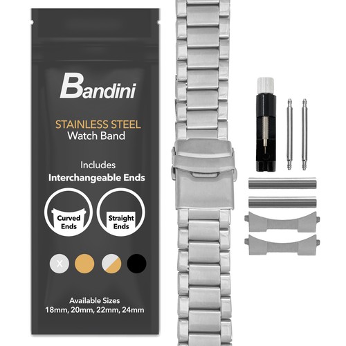 22mm curved steel metal watch - 22mm,