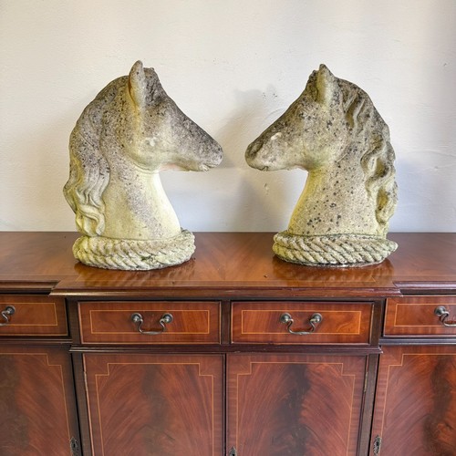 Pair cast stone horse head - pair,