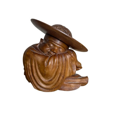 Hand carved wooden weeping - 6",