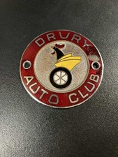 RARE VINTAGE DRURY AUTO CLUB  CAR BADGE -  AUTOMOBILE CLUB - FREE SHIPPING
