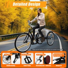 26 inch Adult Tricycle Trike 3-Wheel Bike 6 Speed Unisex Bicycle with Basket