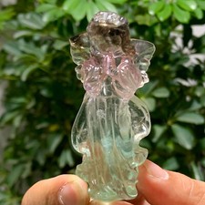 85G Natural  fluorite carving angel quartz crystal healing gift