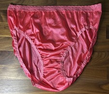 Vtg HANES NYLON Panties Second Skin SHINY LACE HI-CUT BRIEF Sz 10 Hot Pink