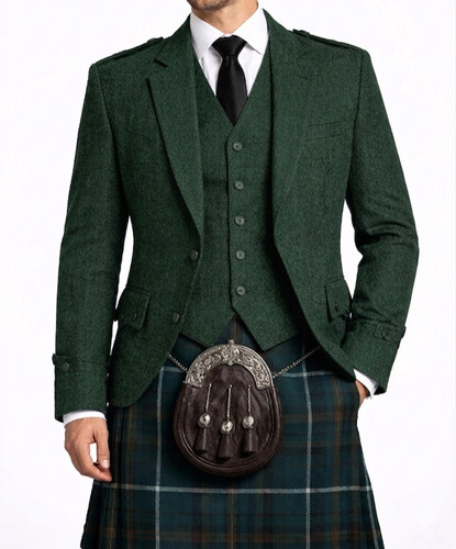 Men green wool argyle kilt - men's,