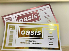 Oasis Souvenir Ticket - Foiled - A4 - UNFRAMED - Choose Venue - Choose Colour