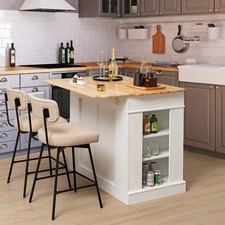 GAINOOM Kitchen Island with Drop Leaf & Rubberwood Countertop White