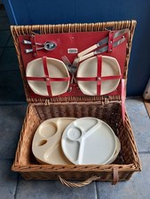 Sturdy Vintage Sirram PICNIC HAMPER Original Cutlery etc 17 x13 x 6ins