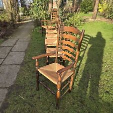 Set Of 6 Antique Reed Oak Dining Chairs With Carvers.  Need Attention 