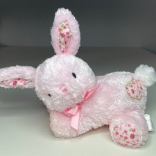Carters Prestige Pink Bunny Plush 6” Floral Heart Paws Bow Flowers Baby Rattle