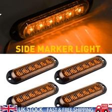4x Amber 6- Led Side Indicator Bumper Marker Light For Pick Up Van RV Lorry Boat