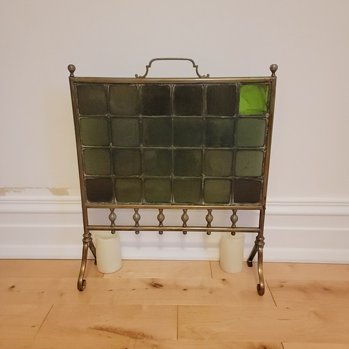 Antique brass fire - , screen