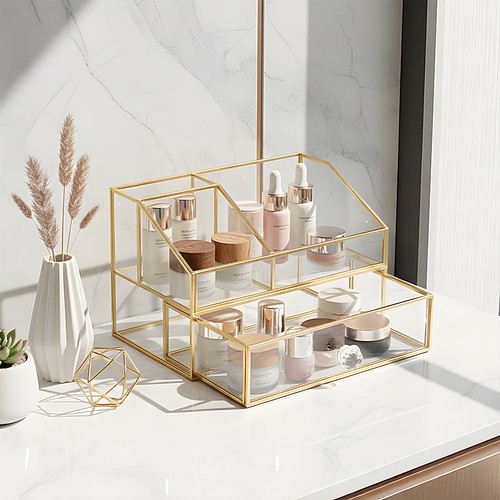 Gold frame glass makeup - gold,