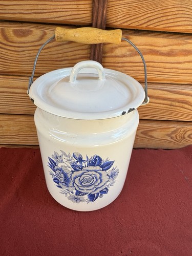 Vintage enamel milk can jug - vintage,