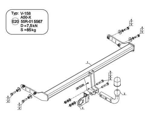Swan neck tow bar - bar, for