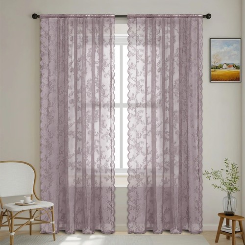 Lace sheer curtain panel - sheer,