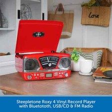 Steepletone Roxy 4BT Retro Style Vinyl Record Player Bluetooth CD Music Centre