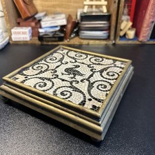 Antique Old Vintage Salviati tile Roman Vatican stylehand brass trivet 7” 