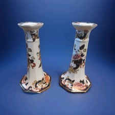 Vintage Masons Blue Mandalay Candle Sticks 17cm Tall