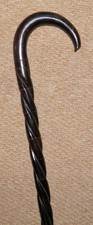 Antique Complete Bovine Horn Sections Steel Lined Walking Stick - Crook Handle