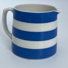 Early TG Green Cornishware Dreadnought Jug, Blue & White Bands, Pre-Shield Stamp