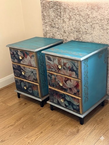 Pair blue drawer bedside - drawer,