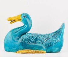 Large Chinese Porcelain Figure Duck Mandarin Turquoise Qing Dynasty 19th C