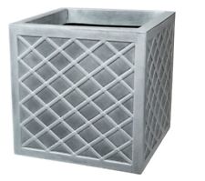 Strata Square Lazio Planter 32cm Plastic Flower Pot Lattice Effect Slate Grey