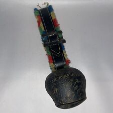 Vintage Swiss Metal Cow Bell On Leather & Fabric Strap Total Length - 25cm