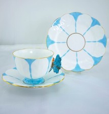 Aynsley Butterfly Handle Trio - Cups & saucers and Plates (Blue) Royal Warrant