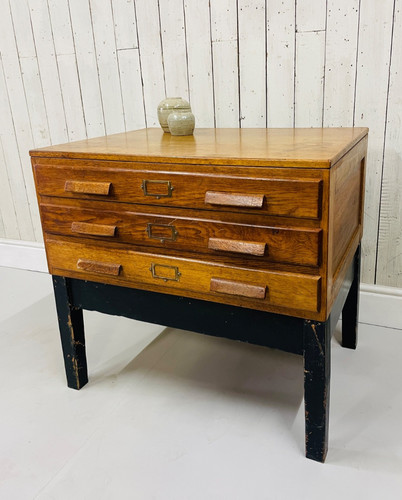 Vintage oak plan chest mid - plan,