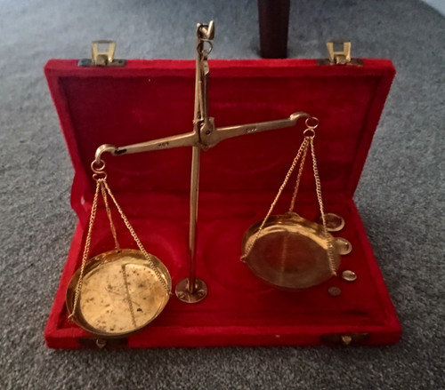 Cased brass scales justice - scales, of