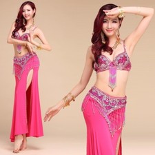 Belly Dance Costume Outfit Set Bra Top Belt Hip Scarf Skirt Carnival dress