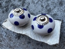 2 Shabby chic Blue Dotty White